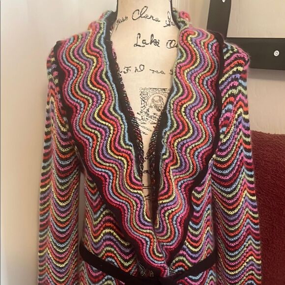 Sonia Bogner Colorful Boho Belt Tie Sweater Cardigan Vibrant Festival Feminine - Picture 2 of 10